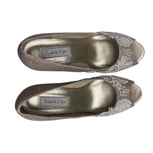 Touch Ups Rose Gold Lace Peep-Toe Dress Heels